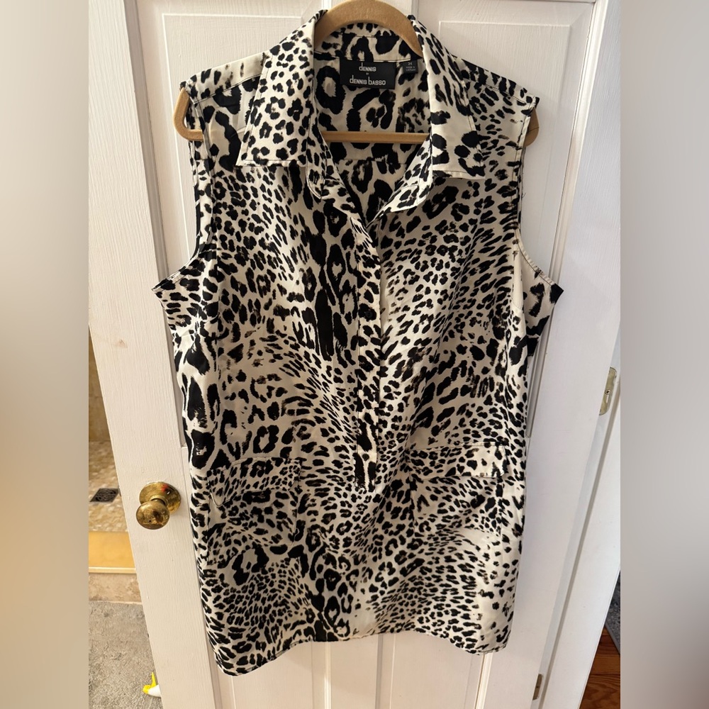 Dennis by Dennis Basso cheetah print collared sleeveless dress 2X